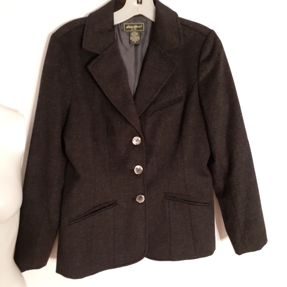 Eddie Bauer Blazer women's pm mp p m charcoal gray wool jacket classic career